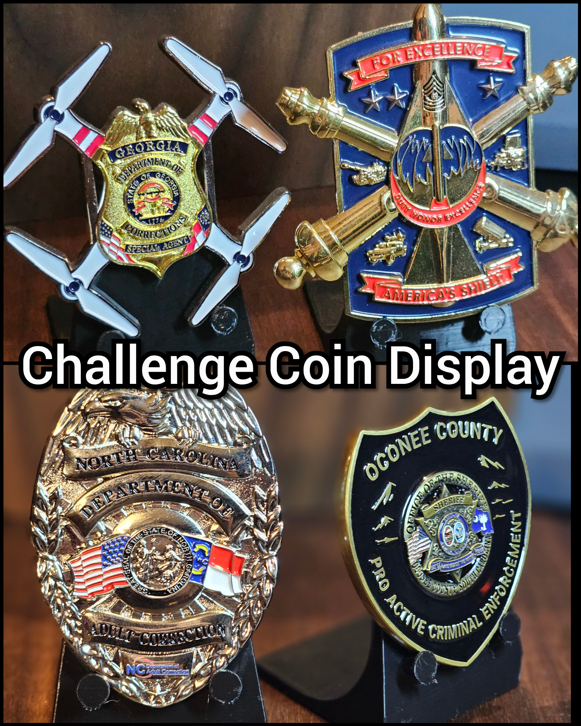 Universal Badge & Pointed Challenge Coin Stand