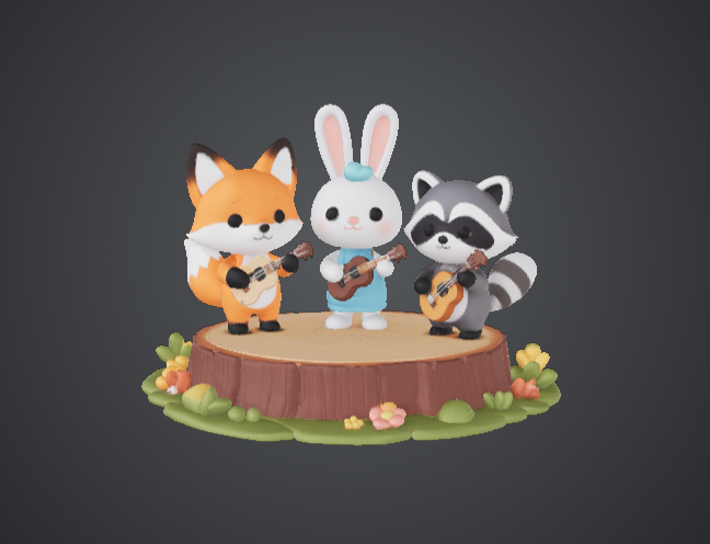 Cute Animal Music Band – Fox, Bunny & Raccoon Guitar Trio