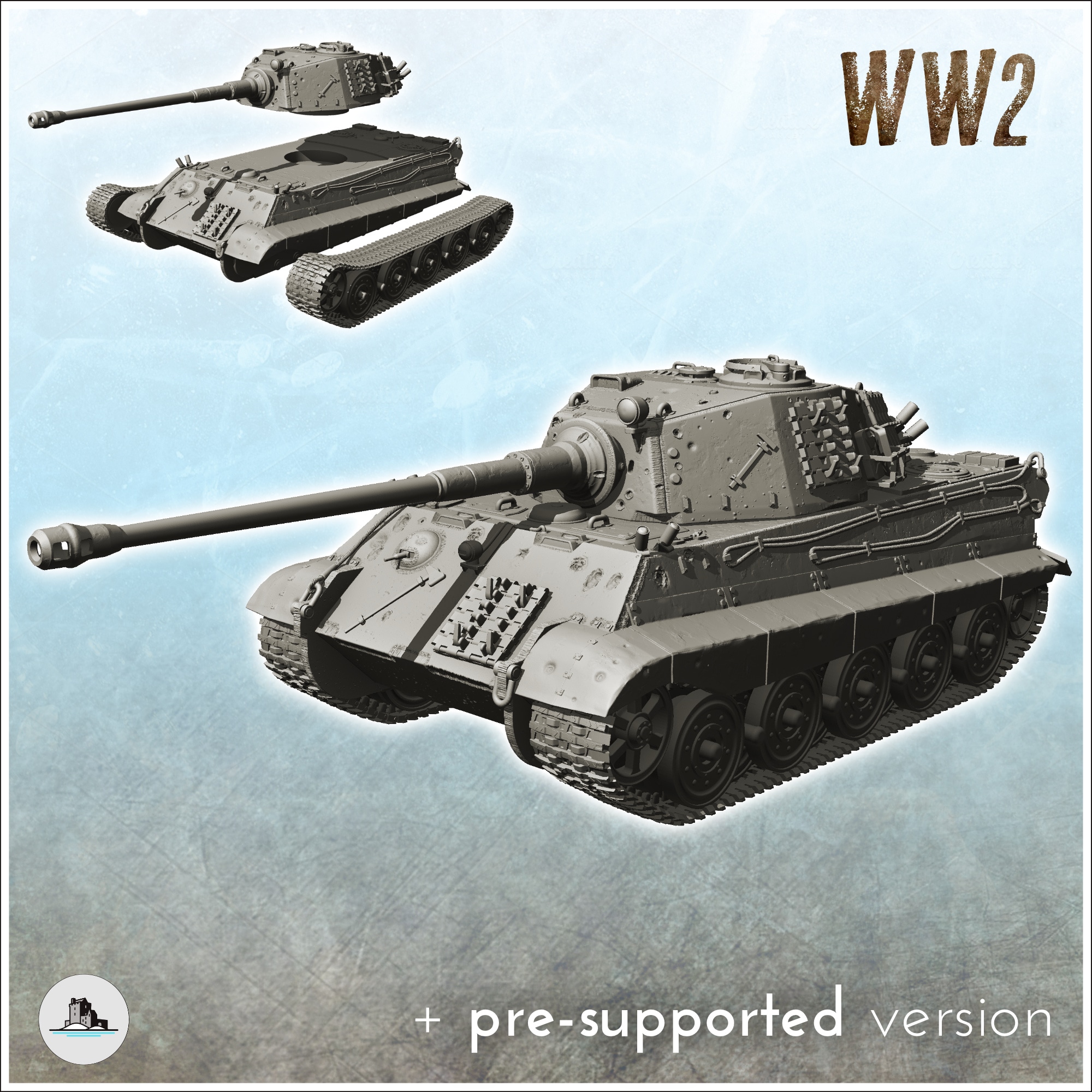 Panzer VI Tiger II Königstiger (Henschel turret) (damaged version) | WW2 German Flames of War Bolt Action 15mm 20mm 25mm 28mm 32mm
