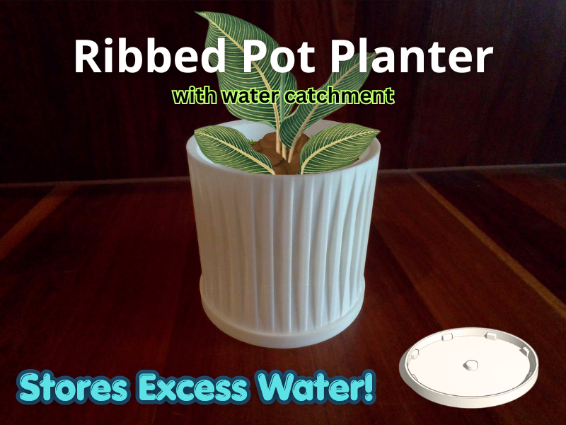 Ribbed Pot Planter - Watertight w/ excess water catchment