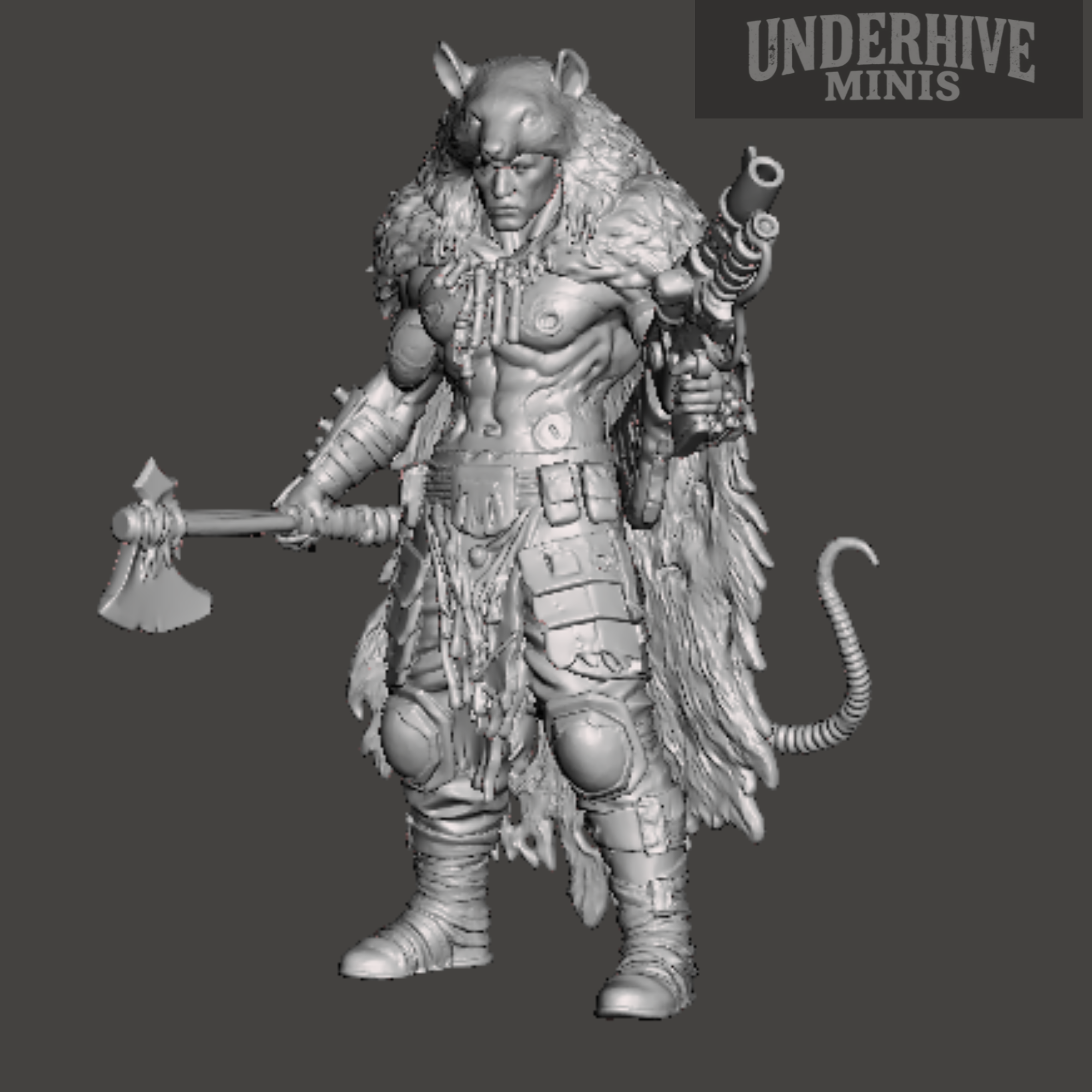 Ratskin (Axe and Gun) – Underhive Minis STL