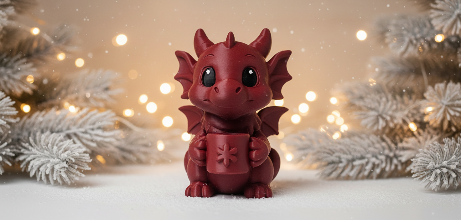 Baby Dragon with Cocoa Mug Christmas Figure
