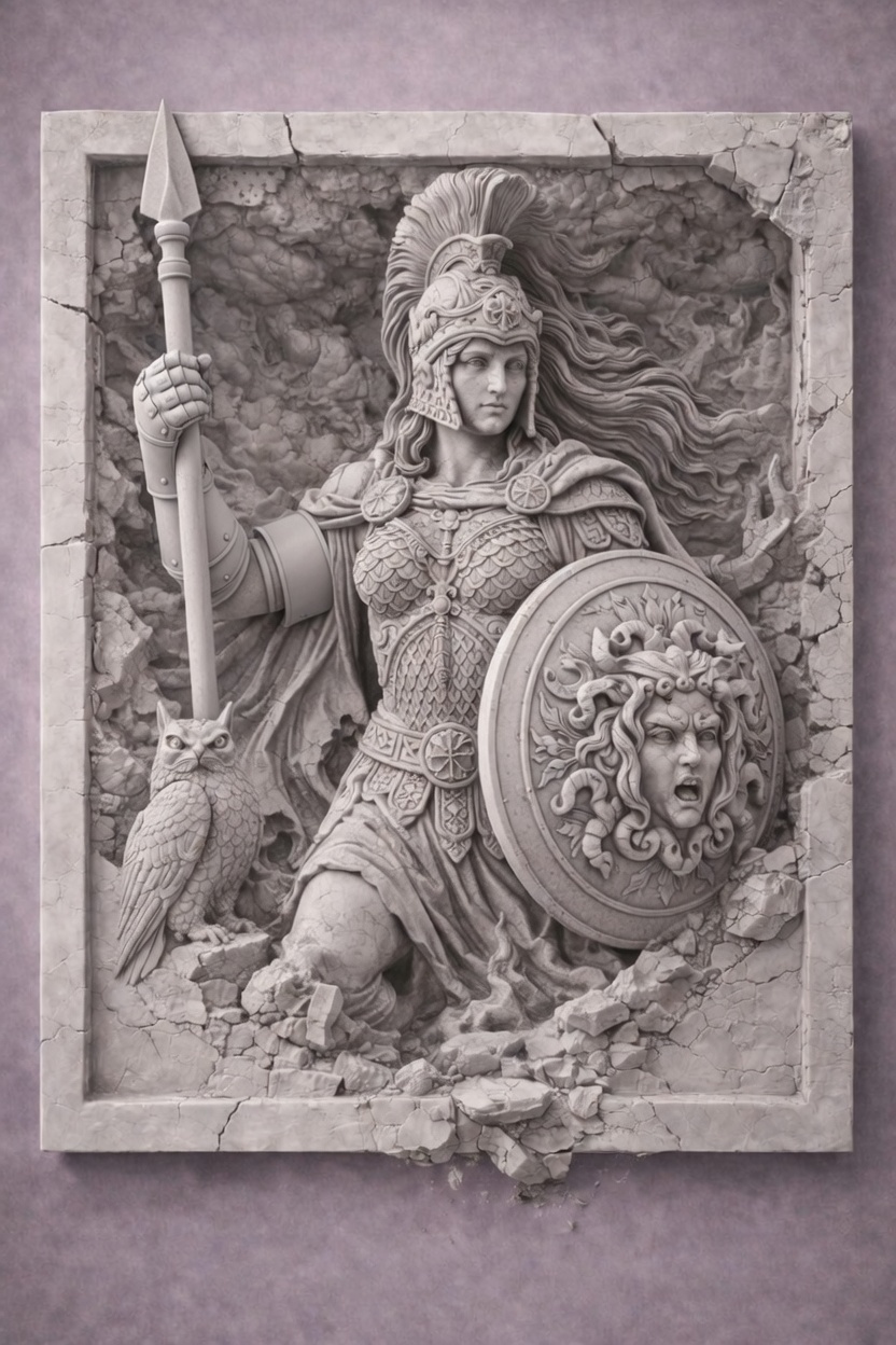 Athena Greek Goddess Bas Relief Wall Sculpture – 3D Printable STL