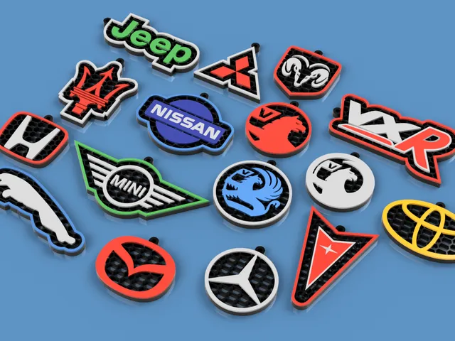 Honeycomb-style keychains with car brand logos. part2