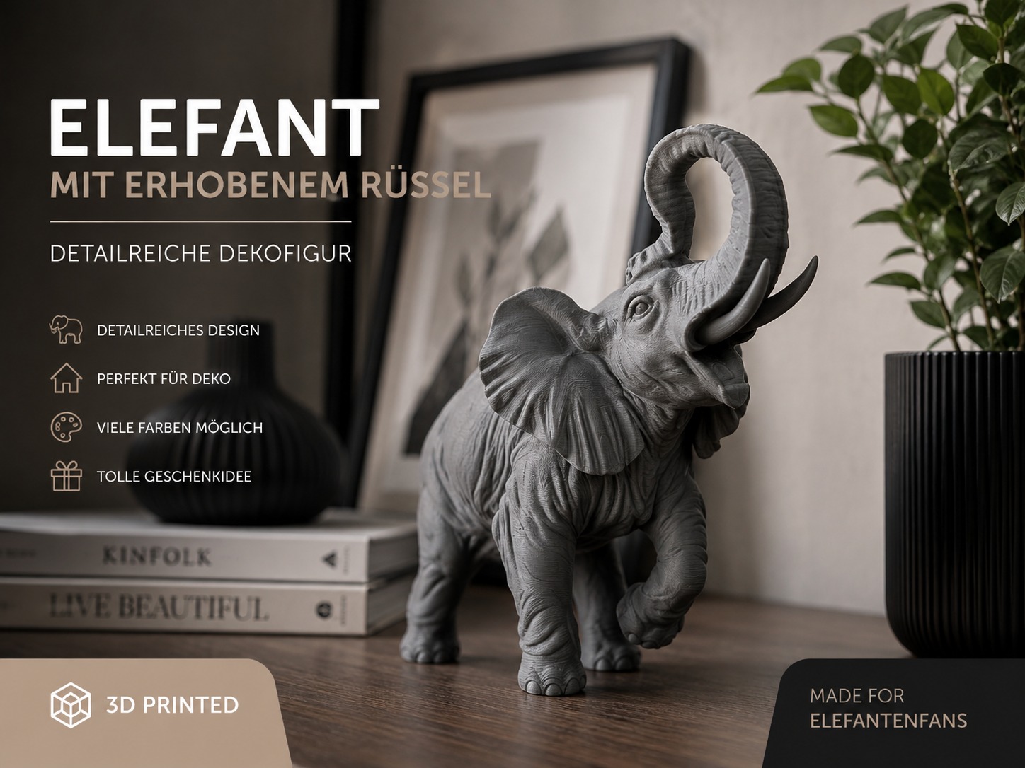Elefant mit erhobenem Rüssel – Dekorative Elefantenfigur