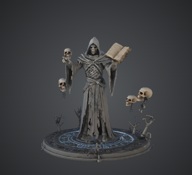 Dark Necromancer Lich Sorcerer – Floating Skulls & Arcane Circle Base