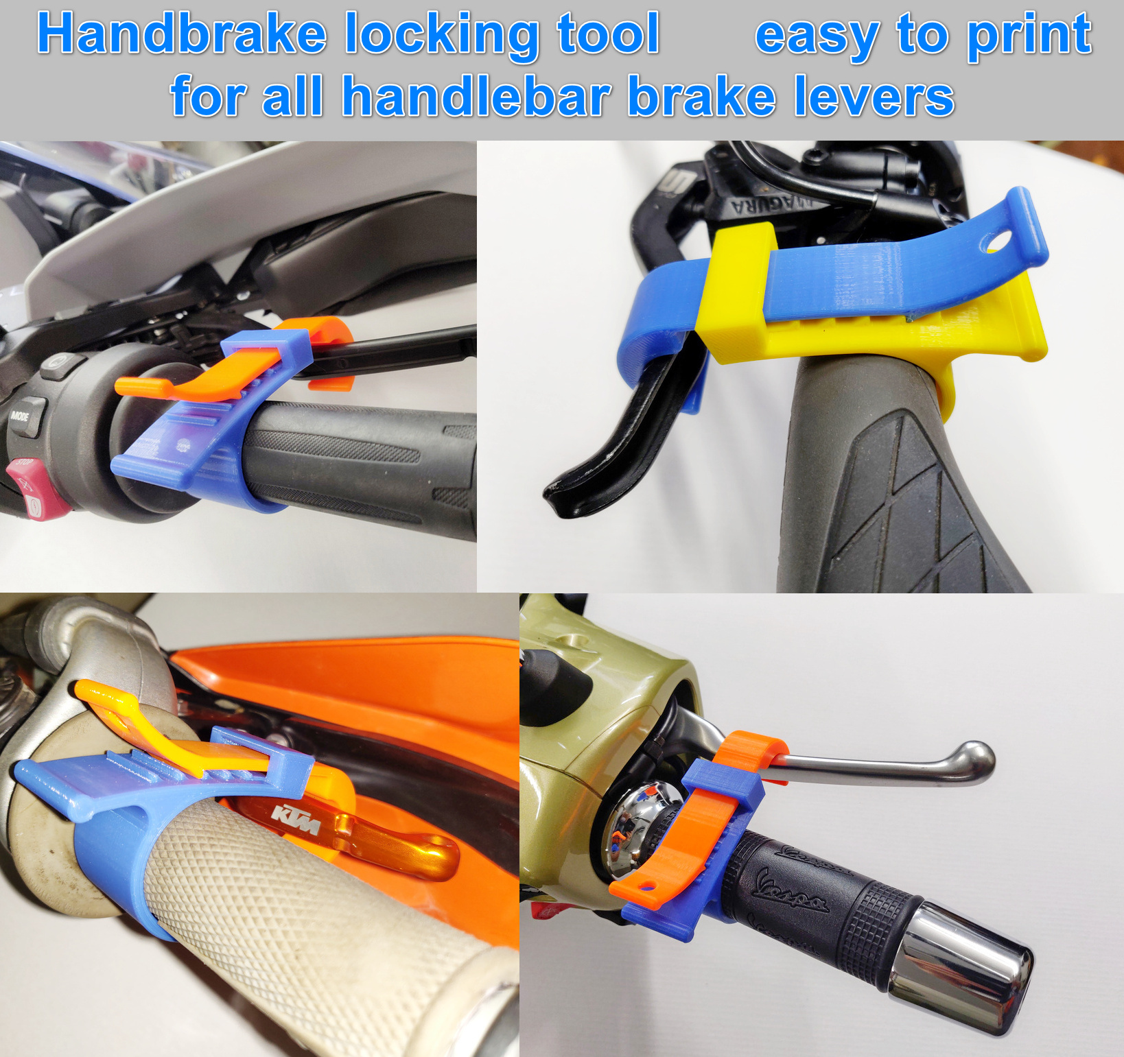 Handbrake lever locking tool for all vehicles with brake lever on the handlebar
