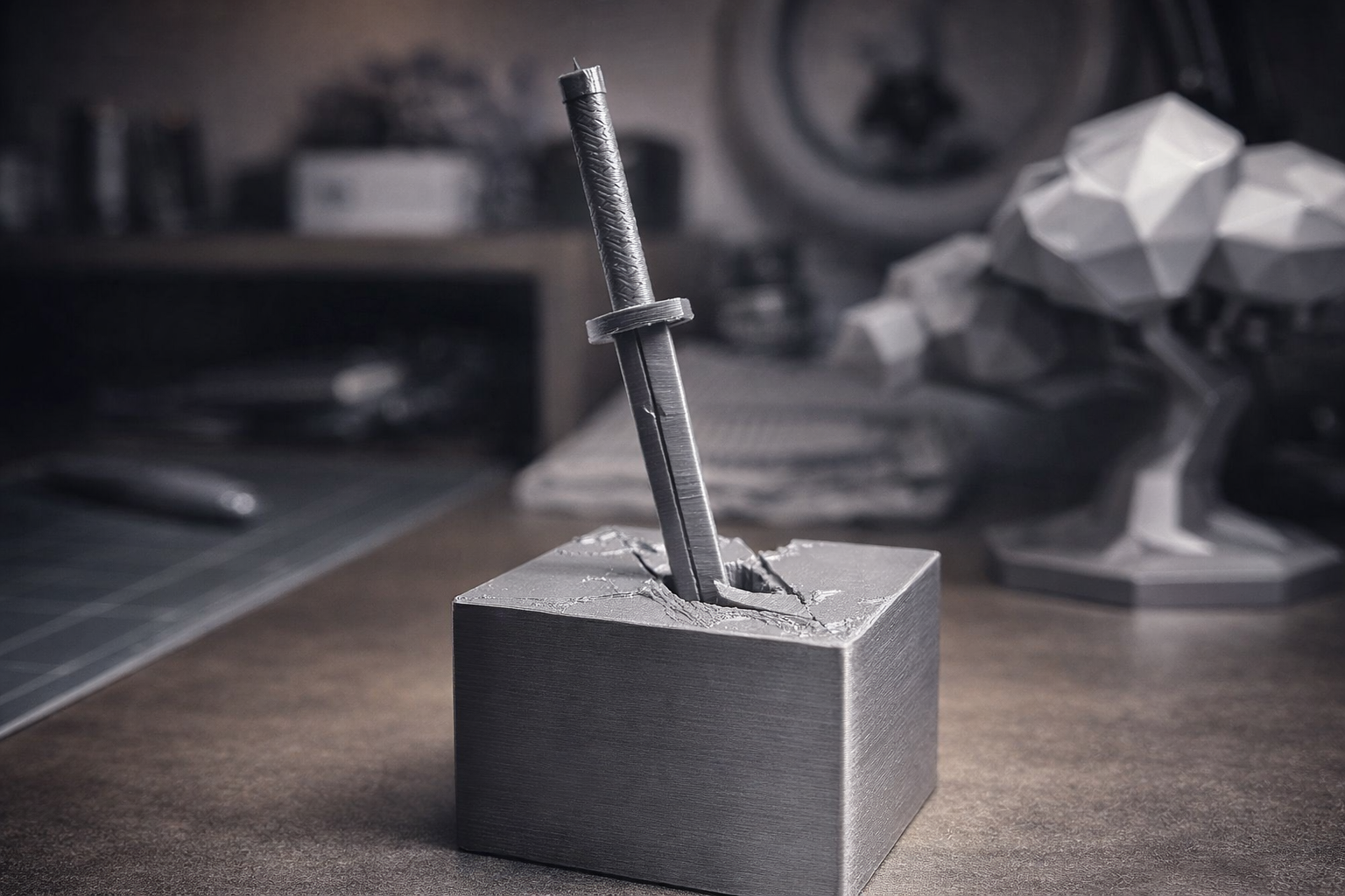Sword on block art 3D model