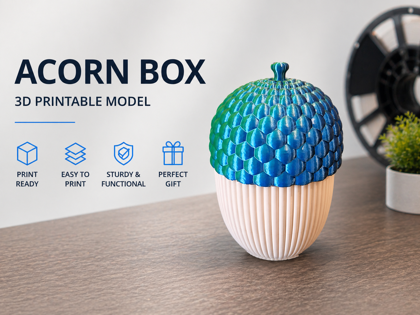 Geometric Acorn Box - Stylish Desktop Storage