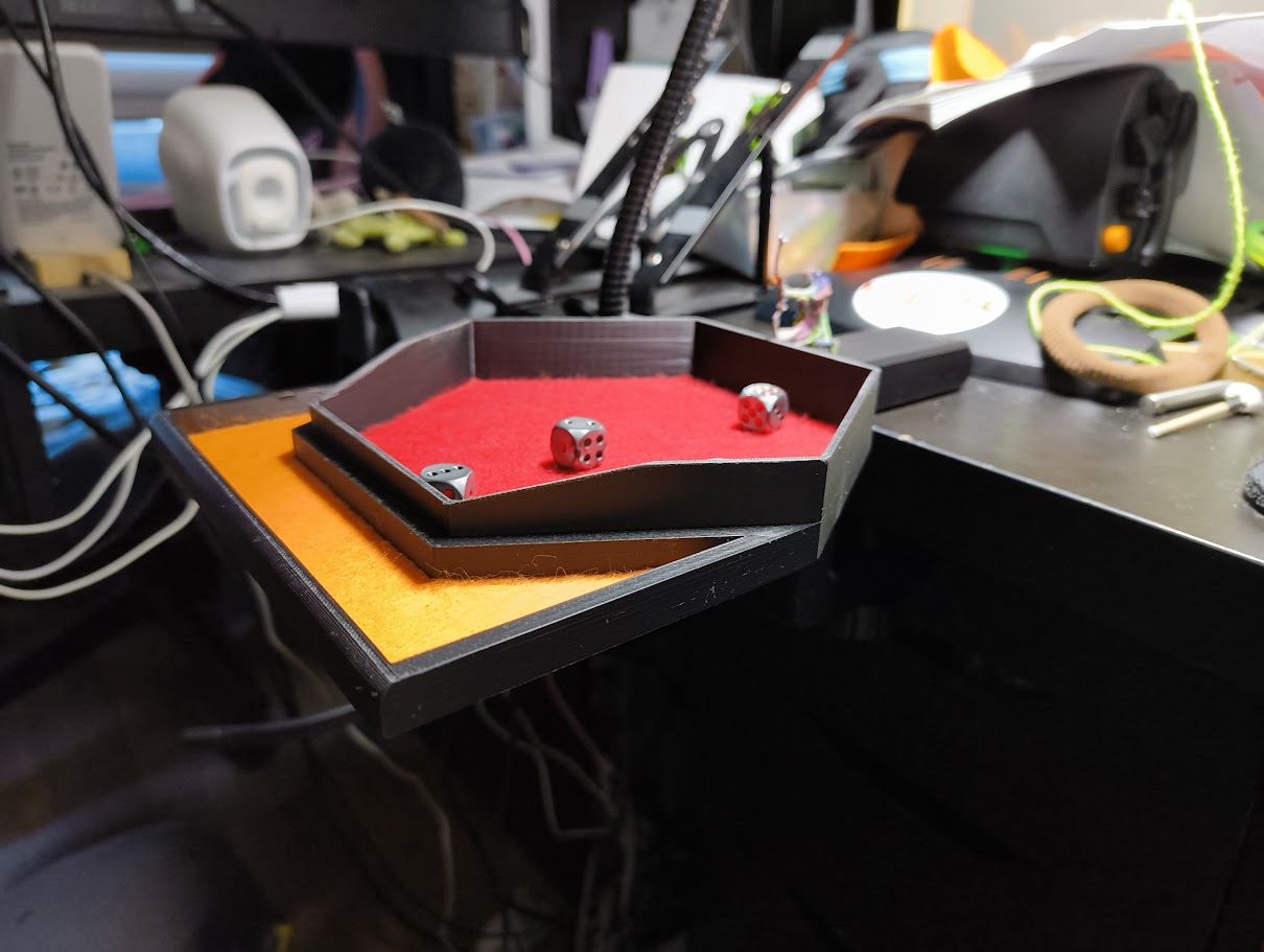 Hex Dice Tray for Modular Desk Clamp 3D model thumbnail