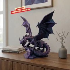 ABSTRACT GEOMETRIC DRAGON SCULPTURE ON ROCK / GOTHIC DECOR / SHELF SCULPTURE DECOR / MODERN DRAGON