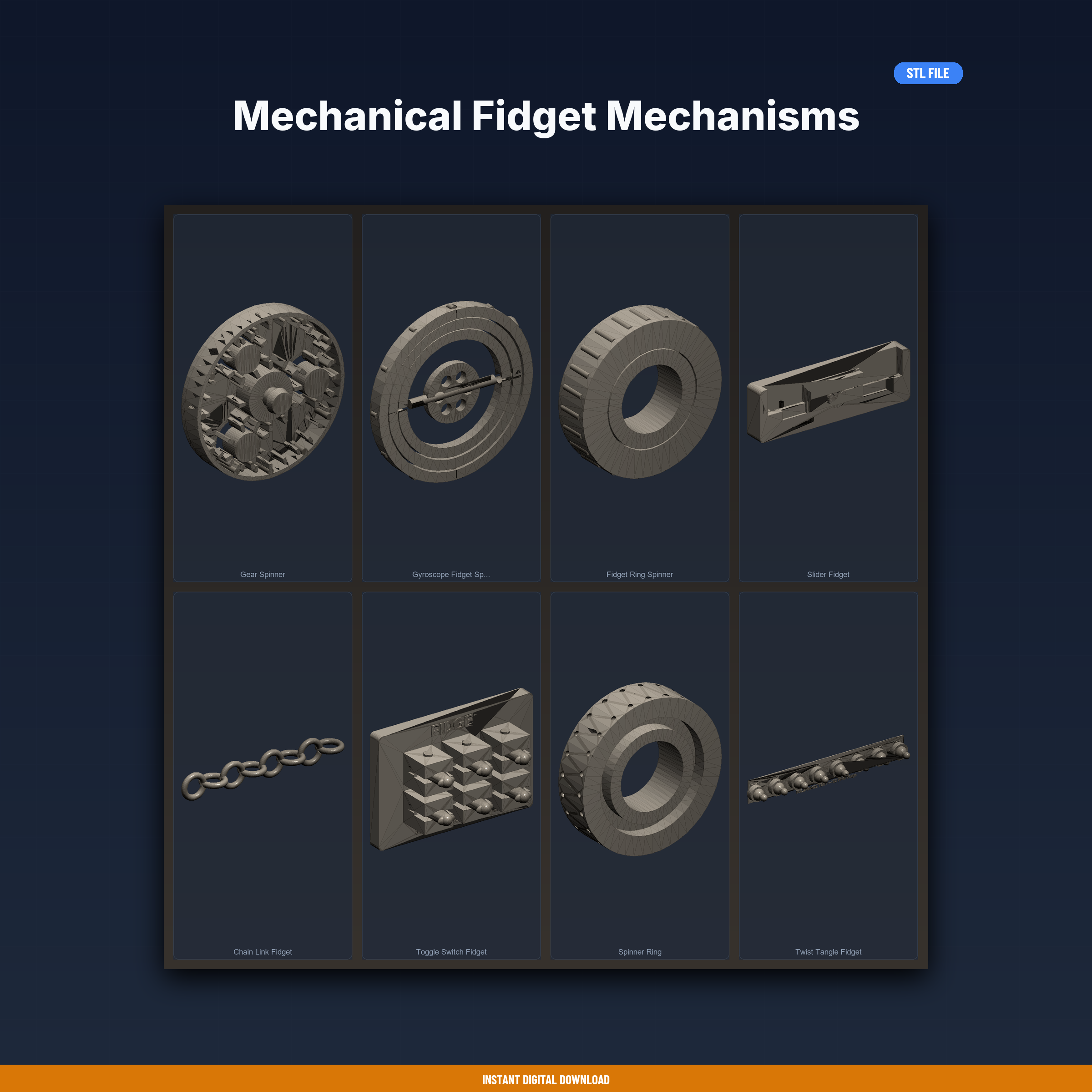 Mechanical Fidget Mechanisms - 8-Model STL Bundle
