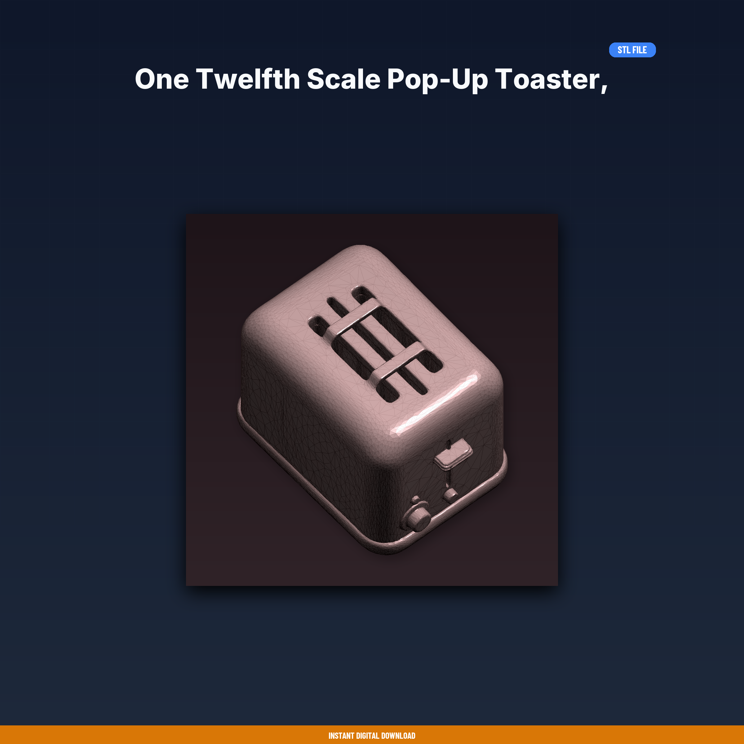 One Twelfth Scale Pop-Up Toaster, Retro Chrome Look, Dollhouse - 3D Printable STL File