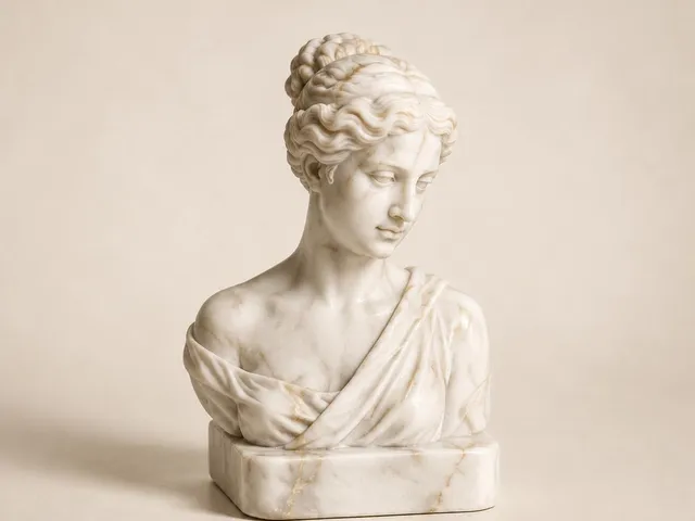Classical Roman/Greek Woman Marble-Style Bust – Draped Shoulder Sculpture with Updo Hairstyle