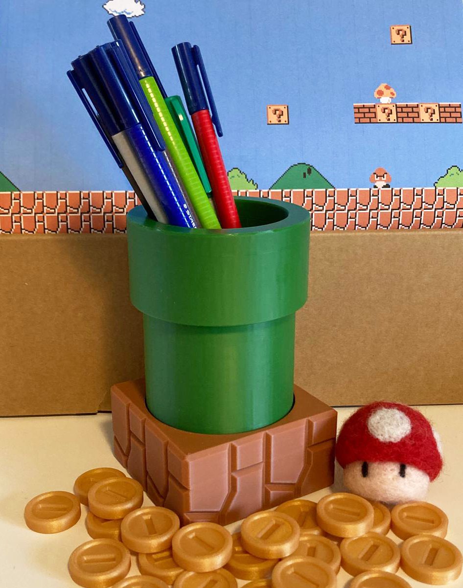 Super Mario Pipe Pen Holder with 3 Hidden Compartments