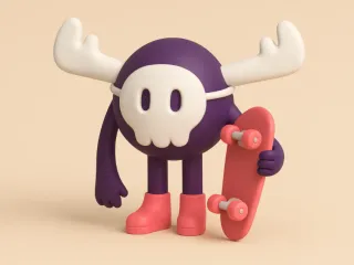 Skater Skull Moose Figurine