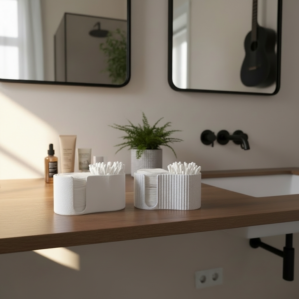 Modern ribbed Q-tip and cotton pad dispenser