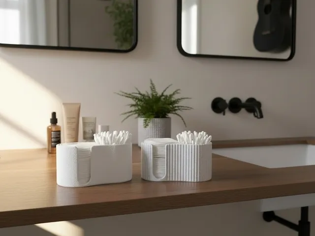 Modern ribbed Q-tip and cotton pad dispenser