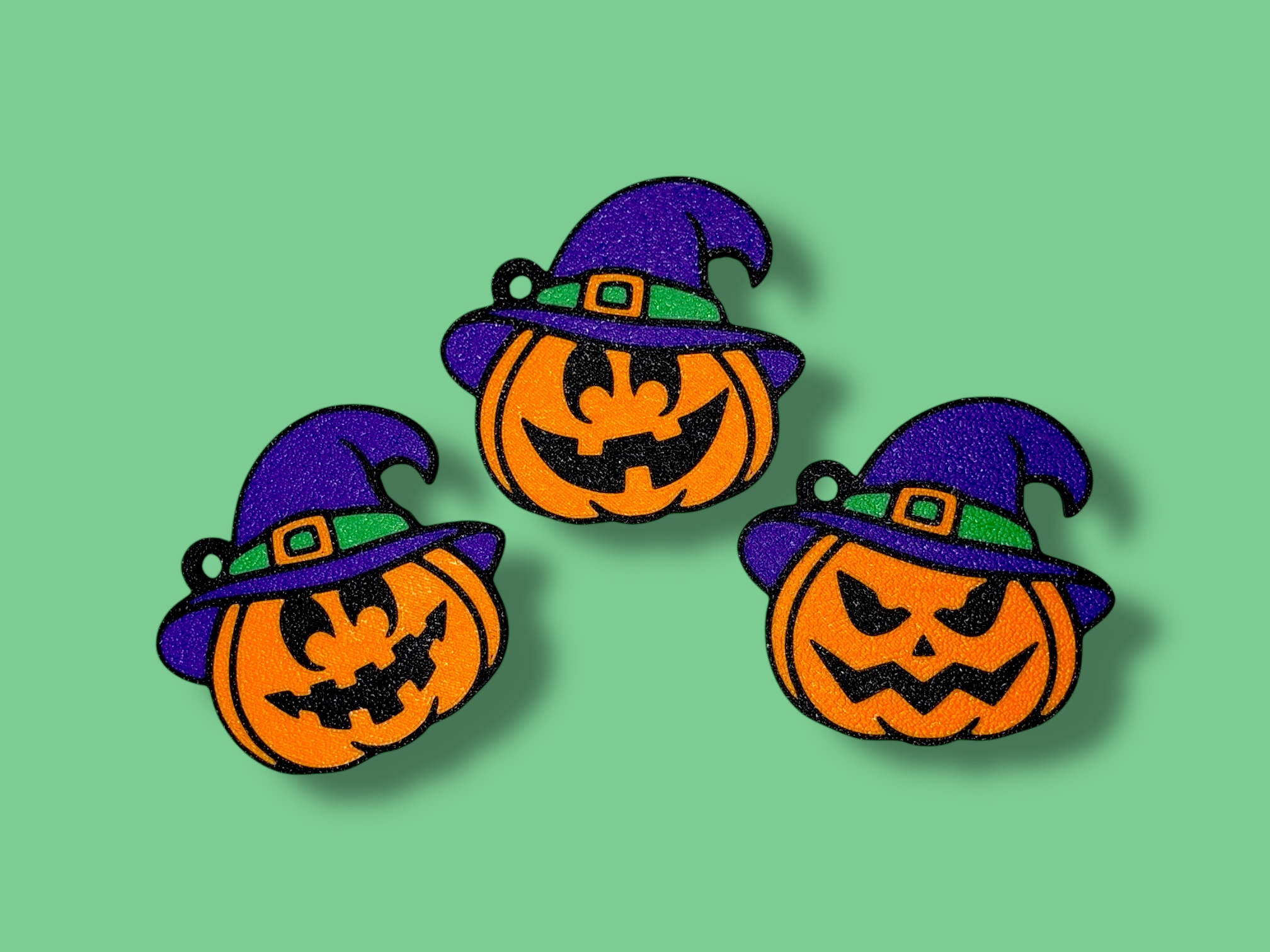 Halloween Witch Hat Pumpkins – Keychain & Charm Set