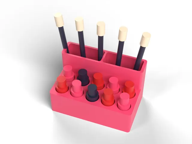 Lipstick and Makeup Organiser - 10 Lipstick Holes and 2 Brush Pockets, Dressing Table, No Supports (OpenSCAD)