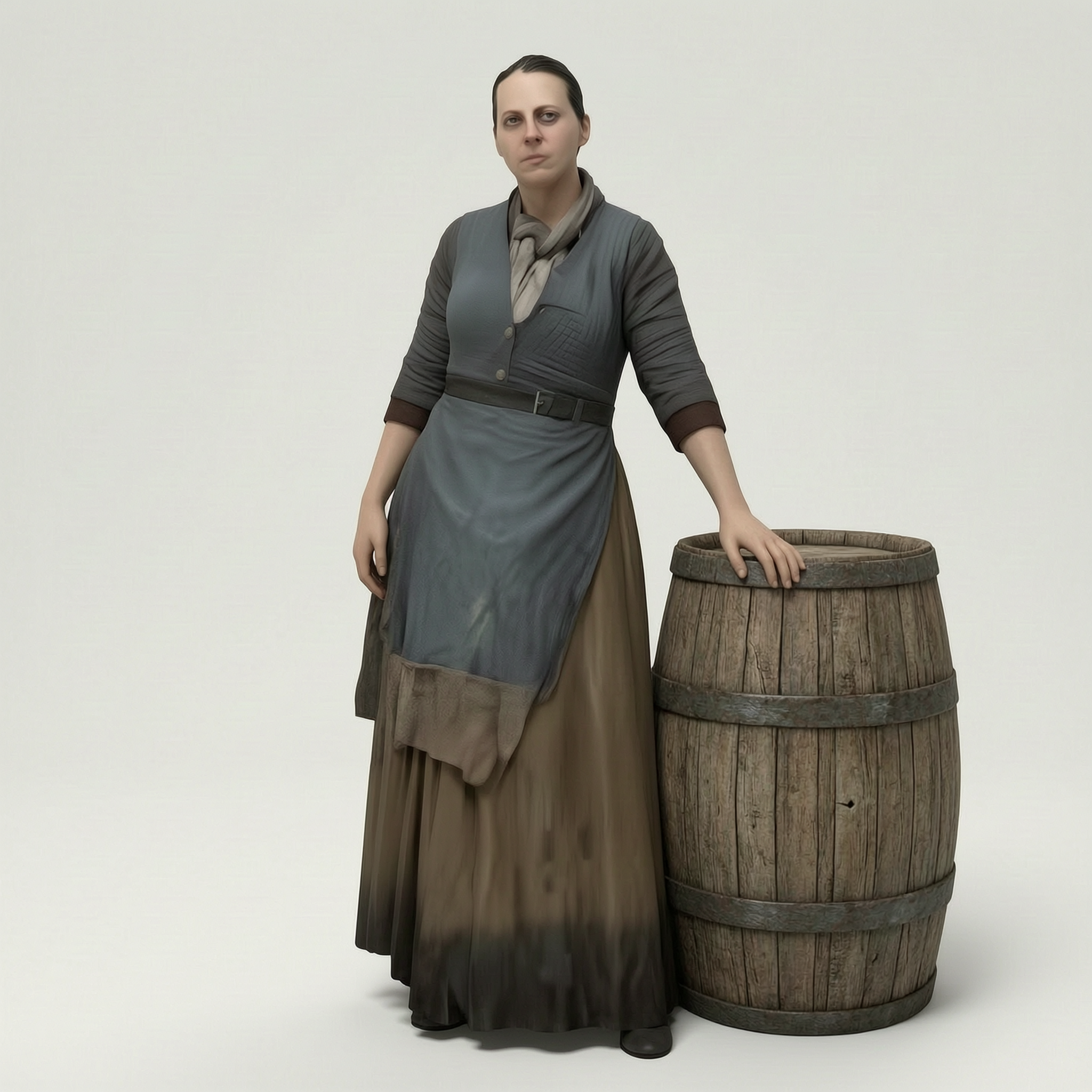 Victorian Art - People - Poor Woman Leaning on Barrell