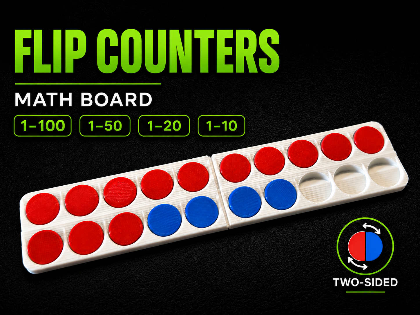 Math Board 1–100 with Two-Sided Flip Counters – Number Range 1-10 / 1–20 / 1–50 / 1–100