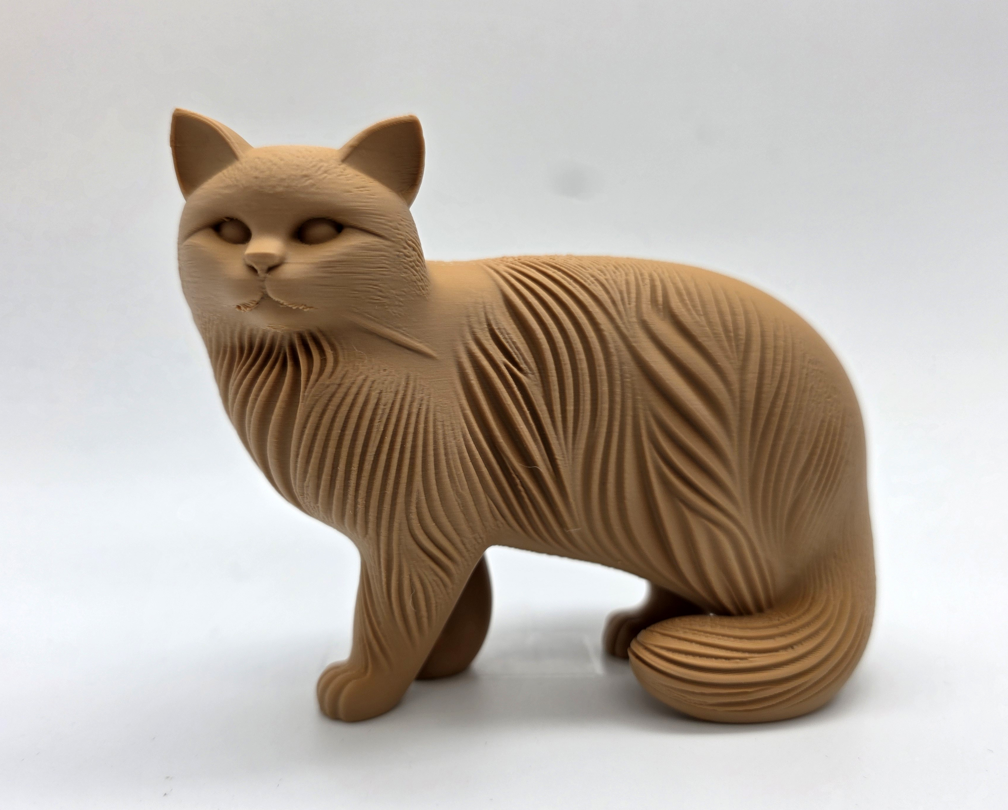 Wood-Carved Standing Cat