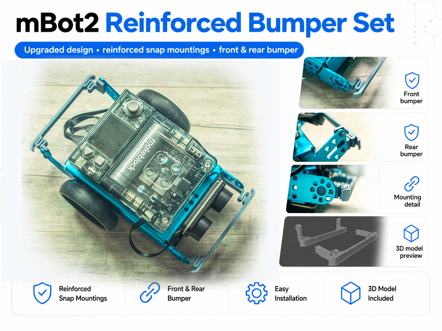 mBot2 Reinforced Front & Rear Bumper Set – No Screws