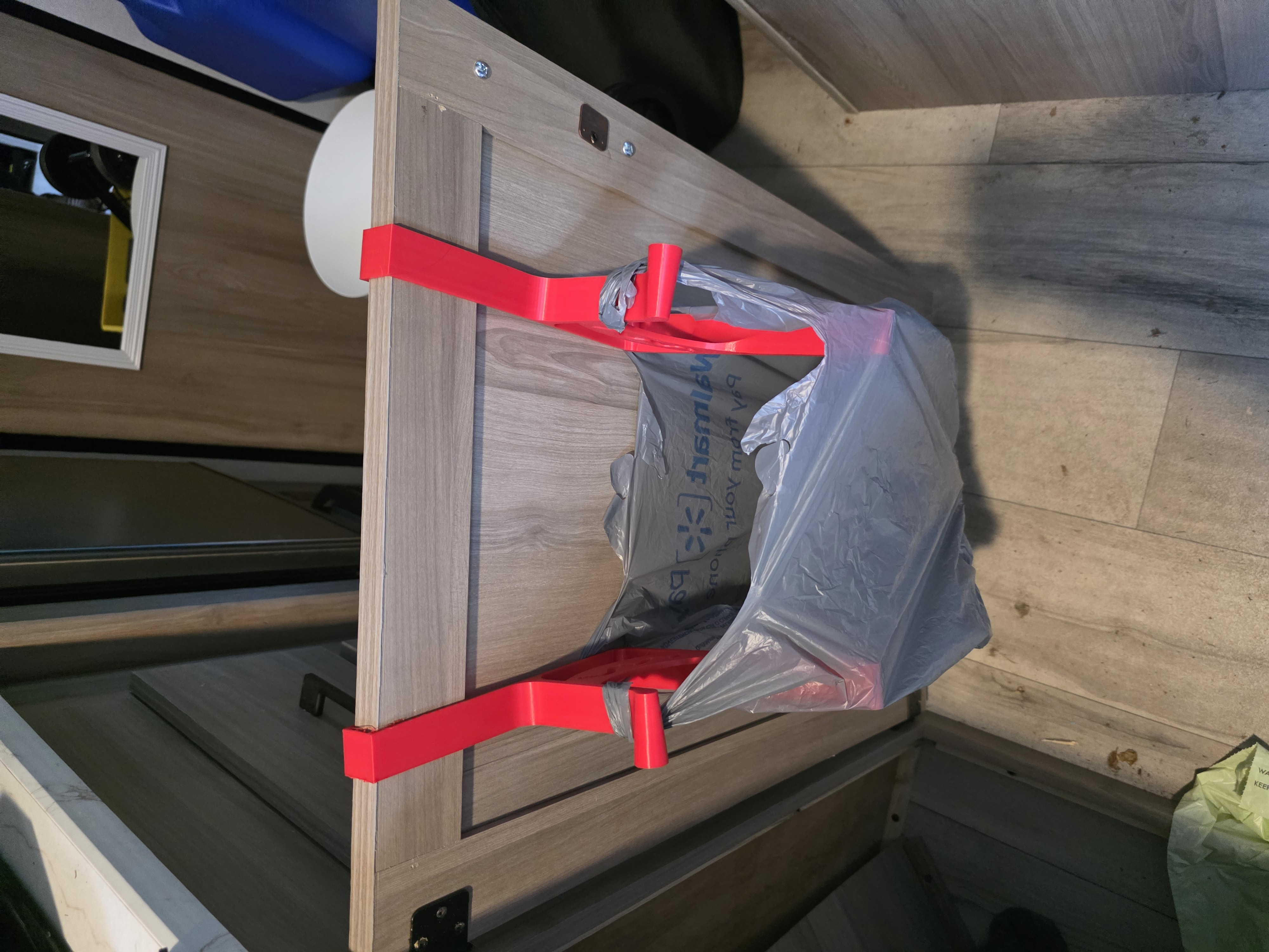 Grocery bag garbage bag holder designed for RV