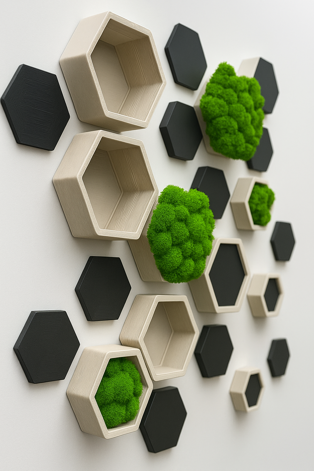 Hexagonal shelves for plants and decor