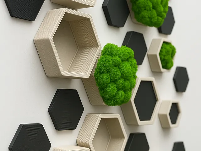 Hexagonal shelves for plants and decor