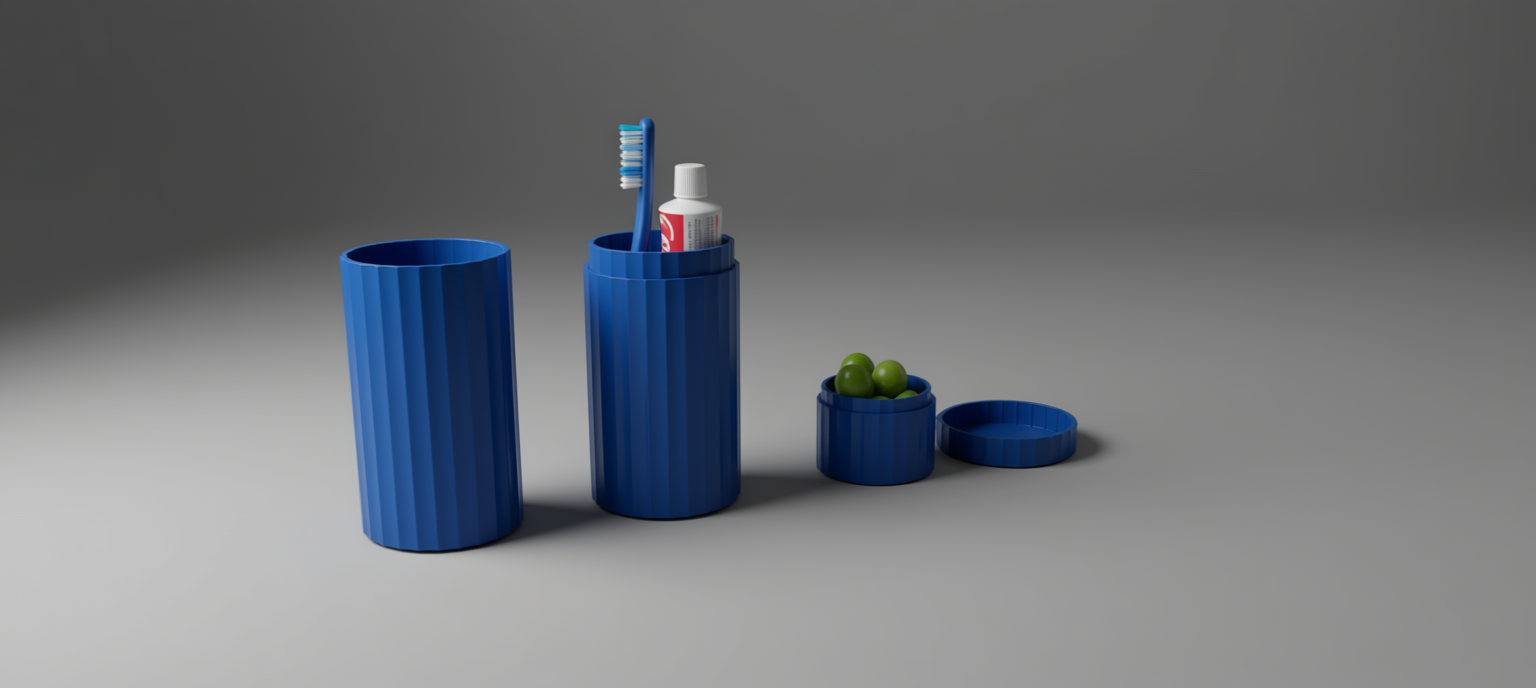 case toothbrush, toothpaste, pill box