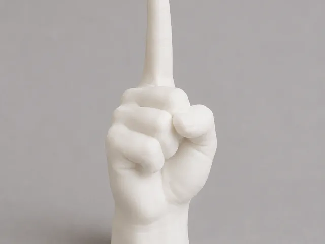 Sculpture of a hand with raised finger  -  Skulptur einer Hand mit erhobenem Finger