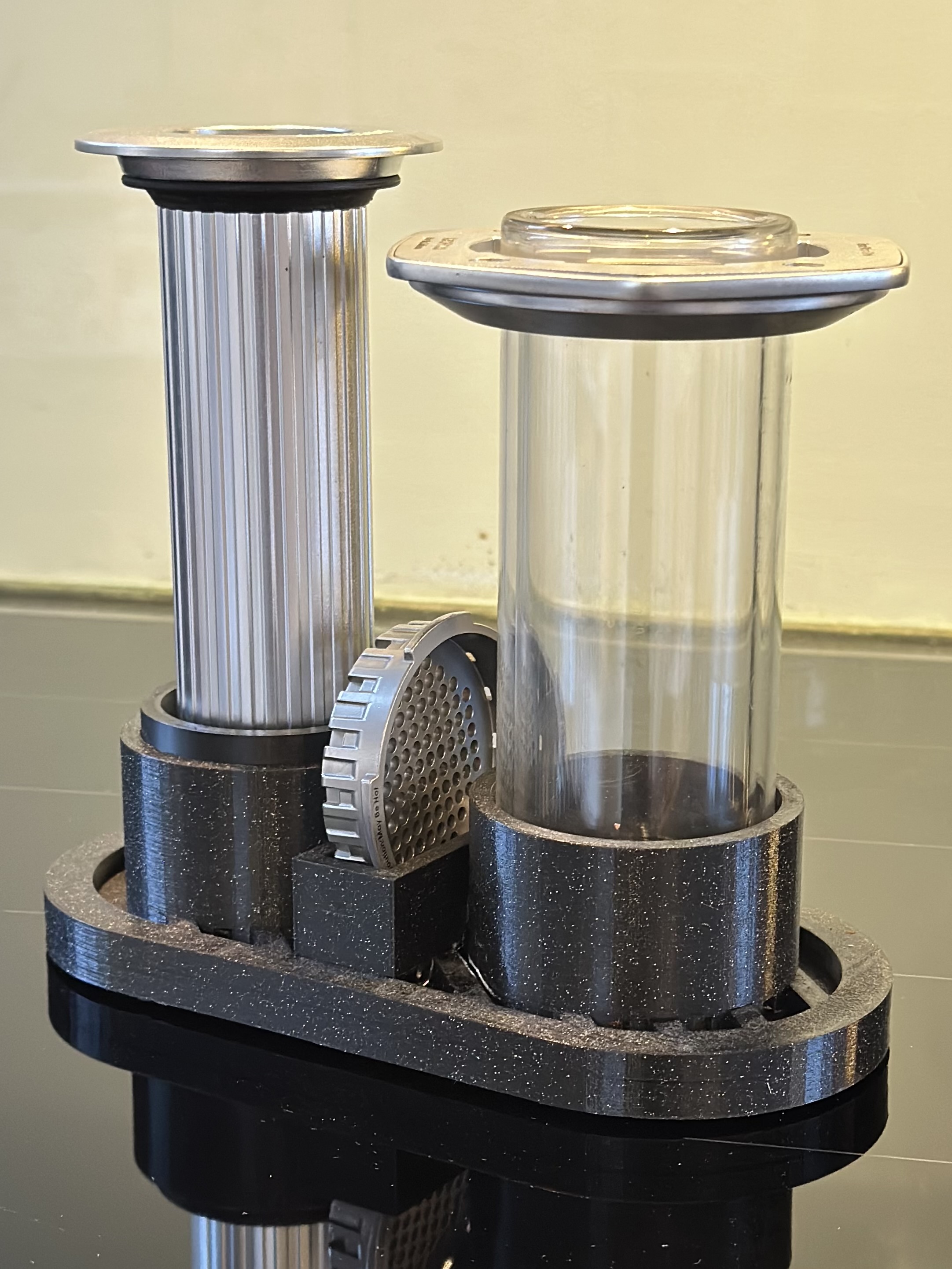 Aeropress Stand, minimal footprint with drip drain and Premium Plunger adapter