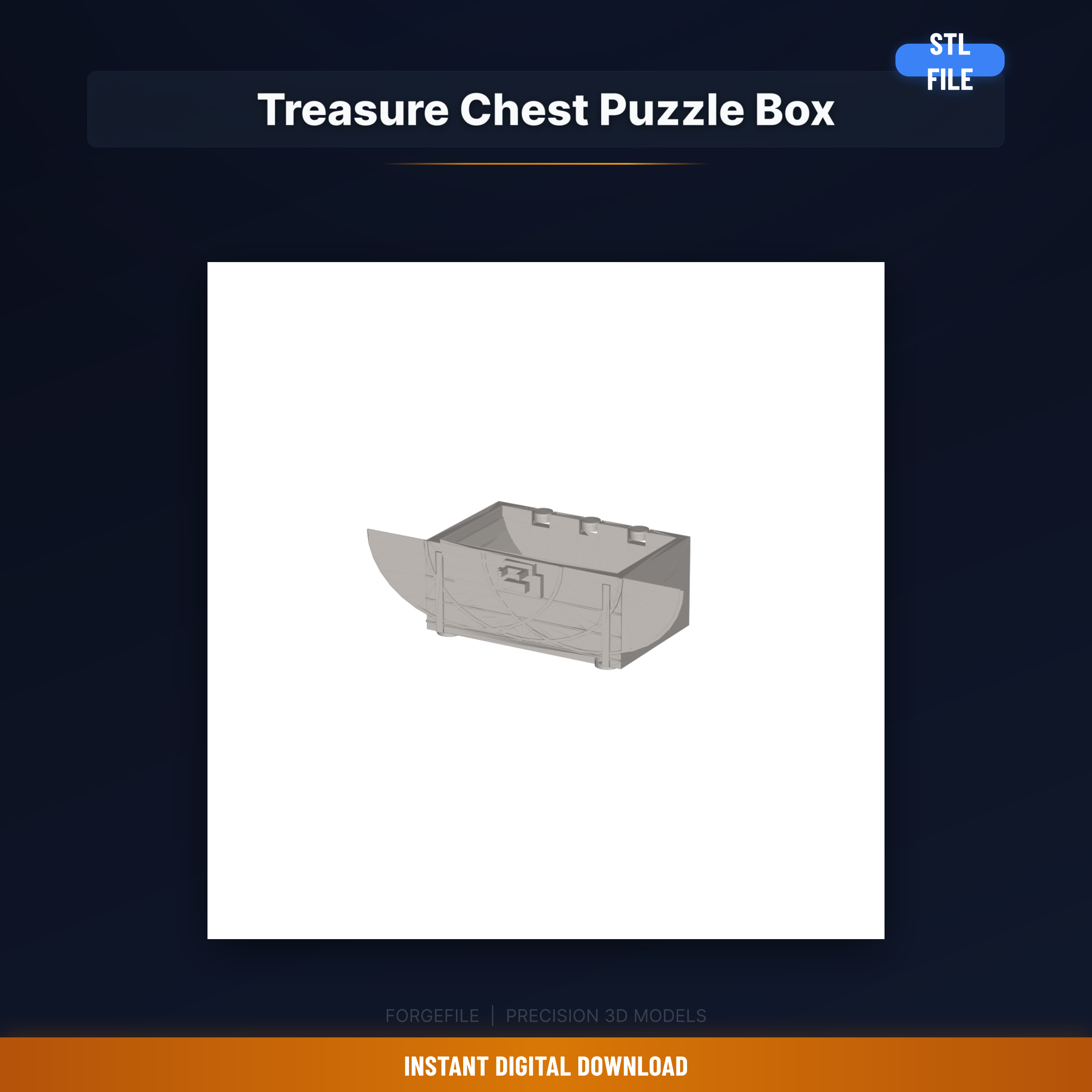 Treasure Chest Puzzle Box, Print in Place, Barrel Hinge Lid, - 3D Printable STL File