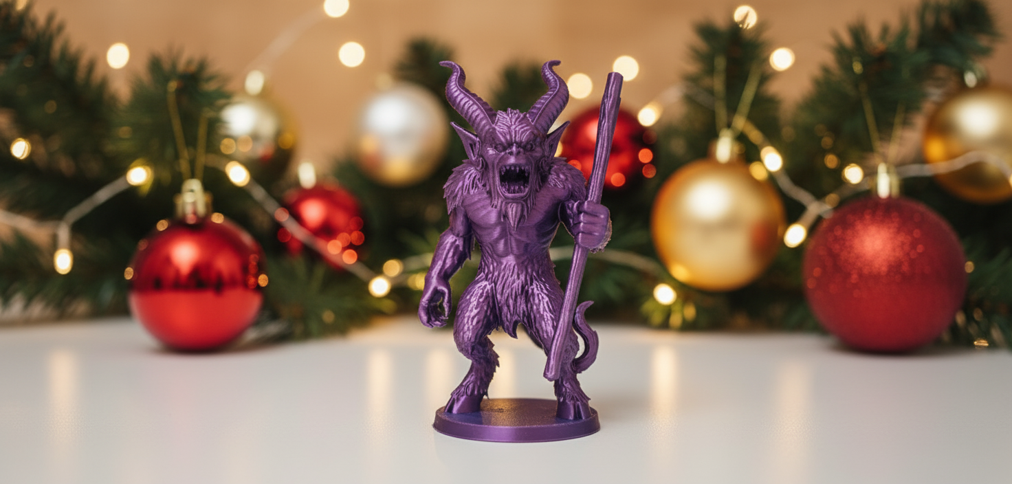 Furry Krampus with Staff Christmas Figurine