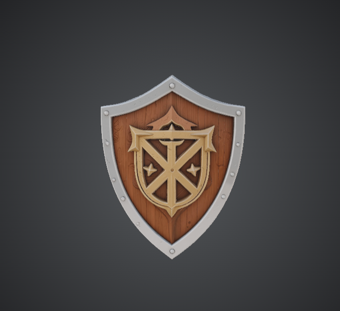 Fantasy Heraldic Shield – Wooden Crest Emblem