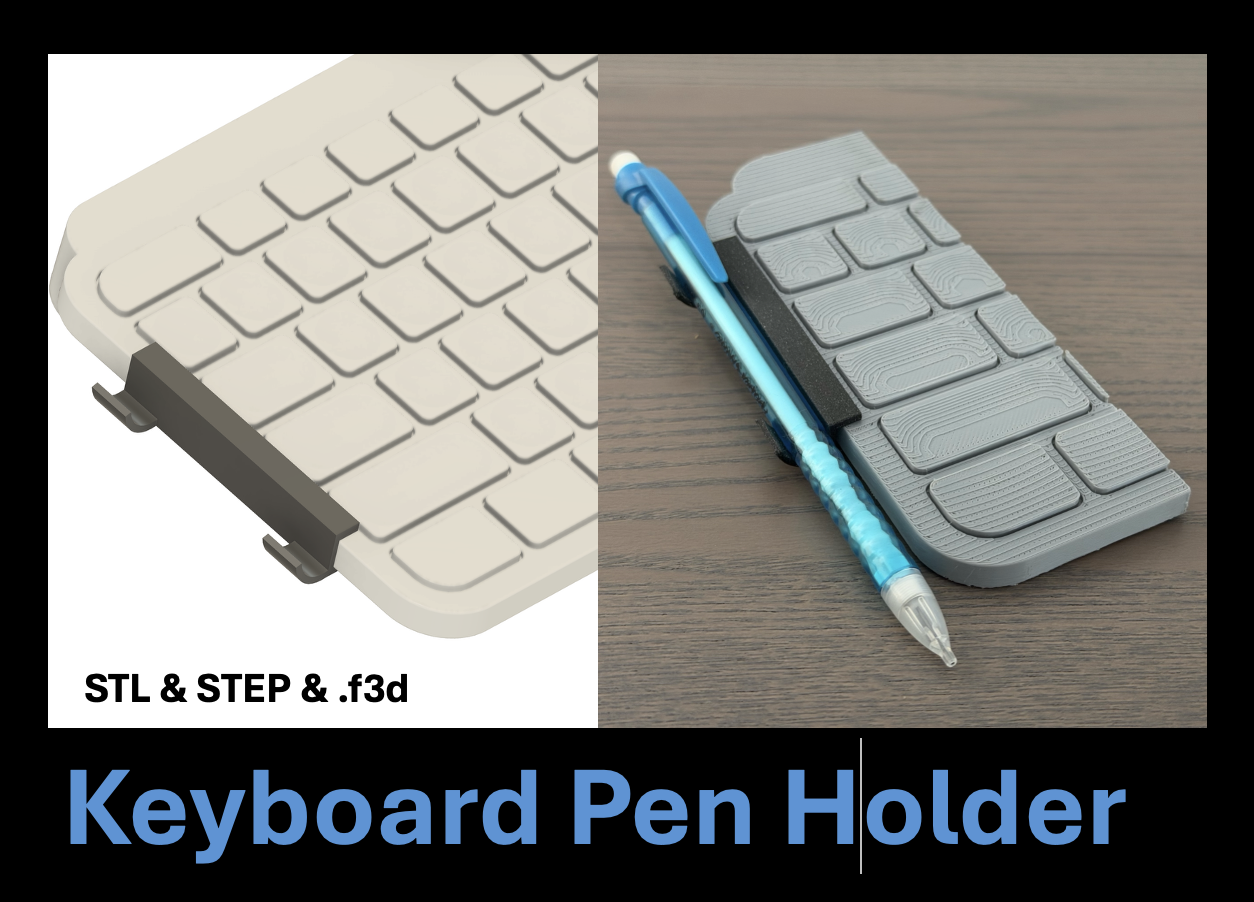 Snap-on Pen Holder for Logitech Keyboards - .stl, .step, .f3d