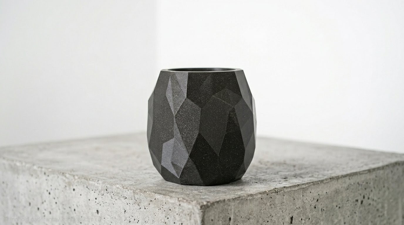 Low-poly geometric multi-purpose container. Modern polygonal faceted bowl / vase