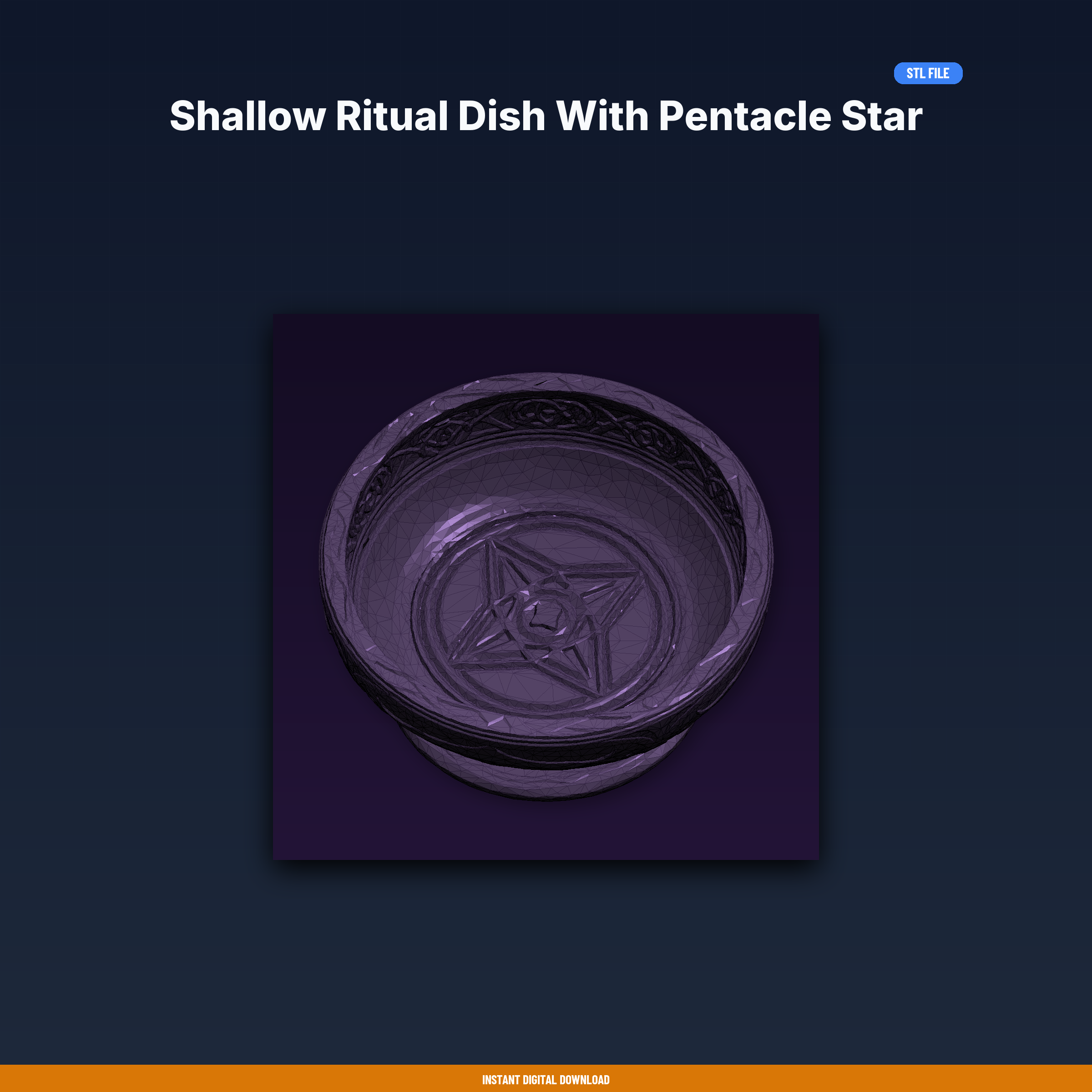 Shallow Ritual Dish With Pentacle Star Engraved In Center, Raised - 3D Printable STL File