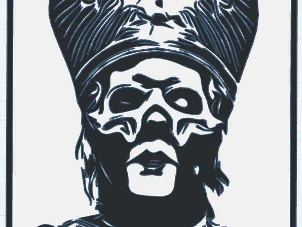 Ghost's Papa V Perpetua woodcut-style portrait