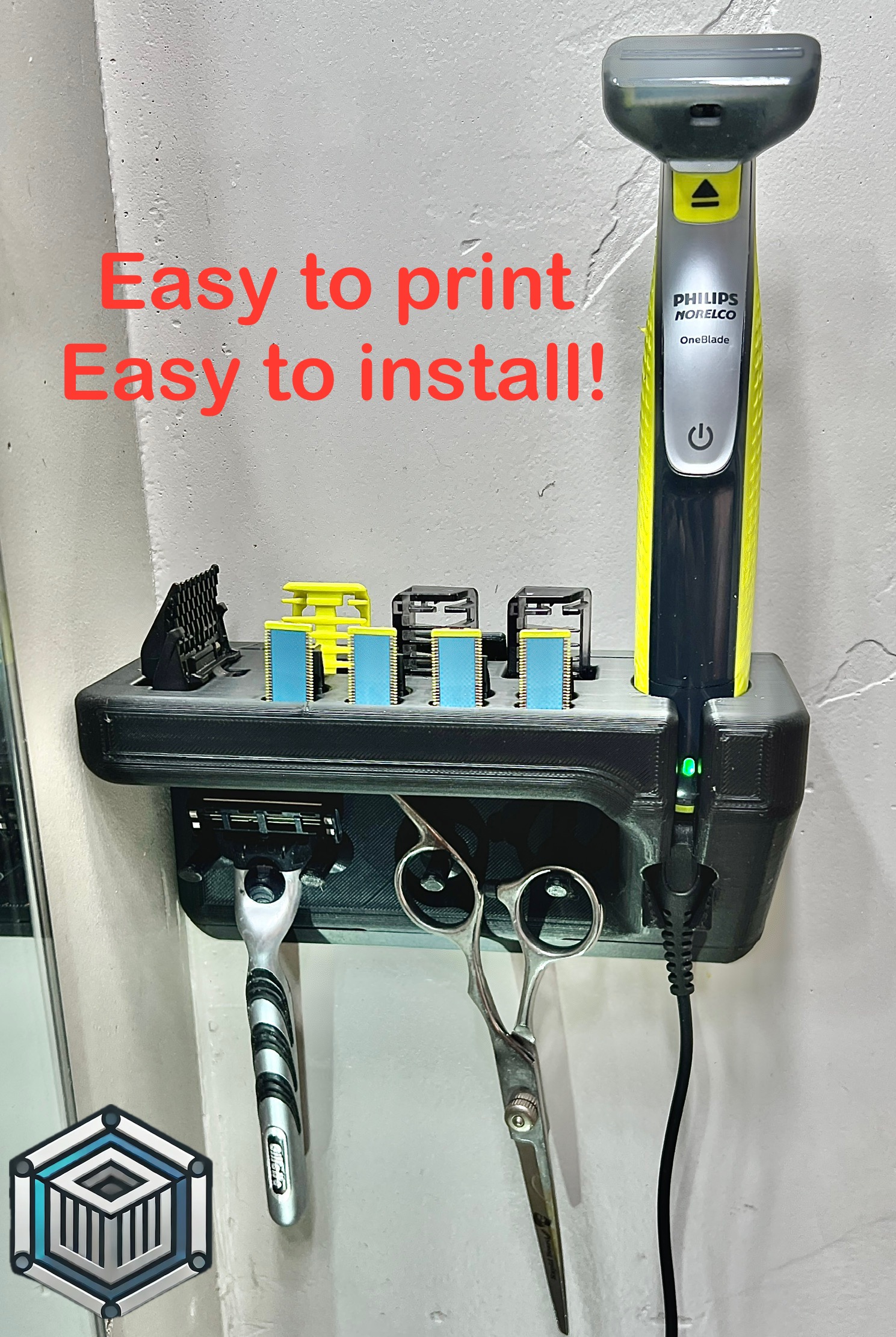 Easy print, dovetail mount, Philips OneBlade Wall Mount V2 with hanging pegs