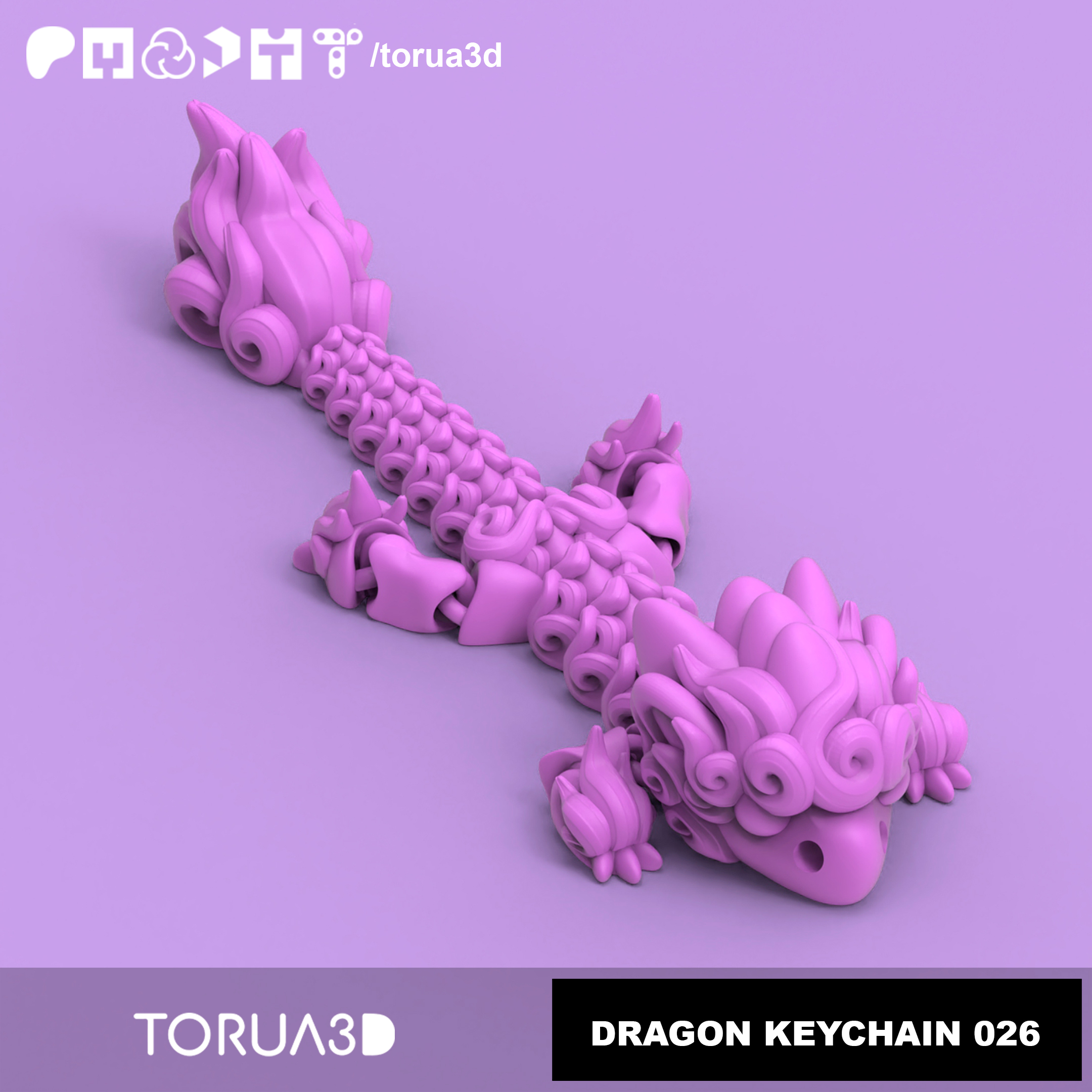 Articulated Dragon Keychain 026 - Print in place - No supports - 3mf - STL