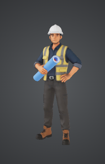 Construction Worker with Blueprint 3D Printable Model – Site Engineer Figure