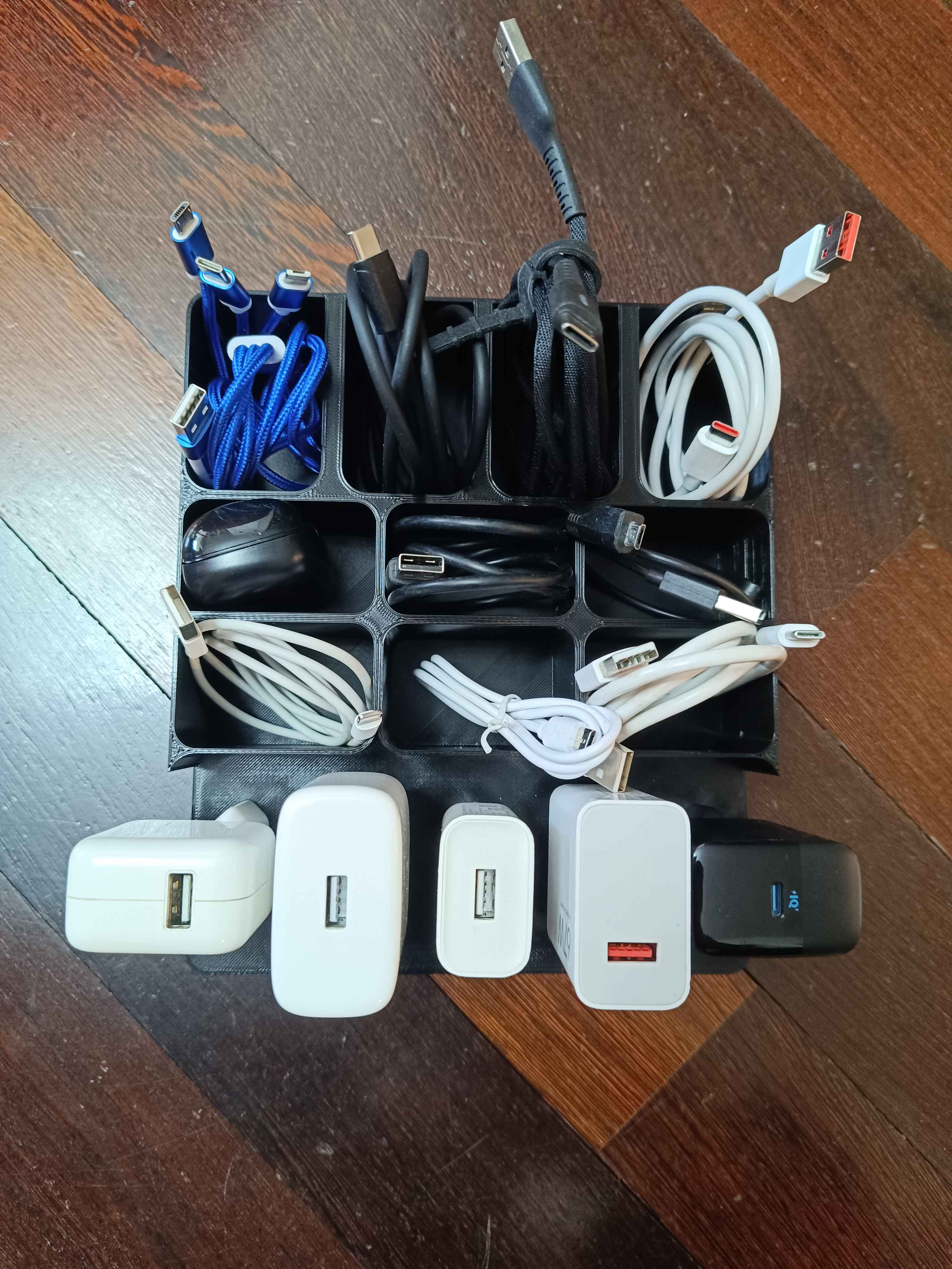 USB cables and big chargers organizer