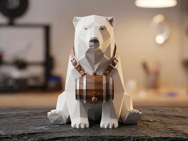 Low-Poly Rescue Bear with Brandy Barrel