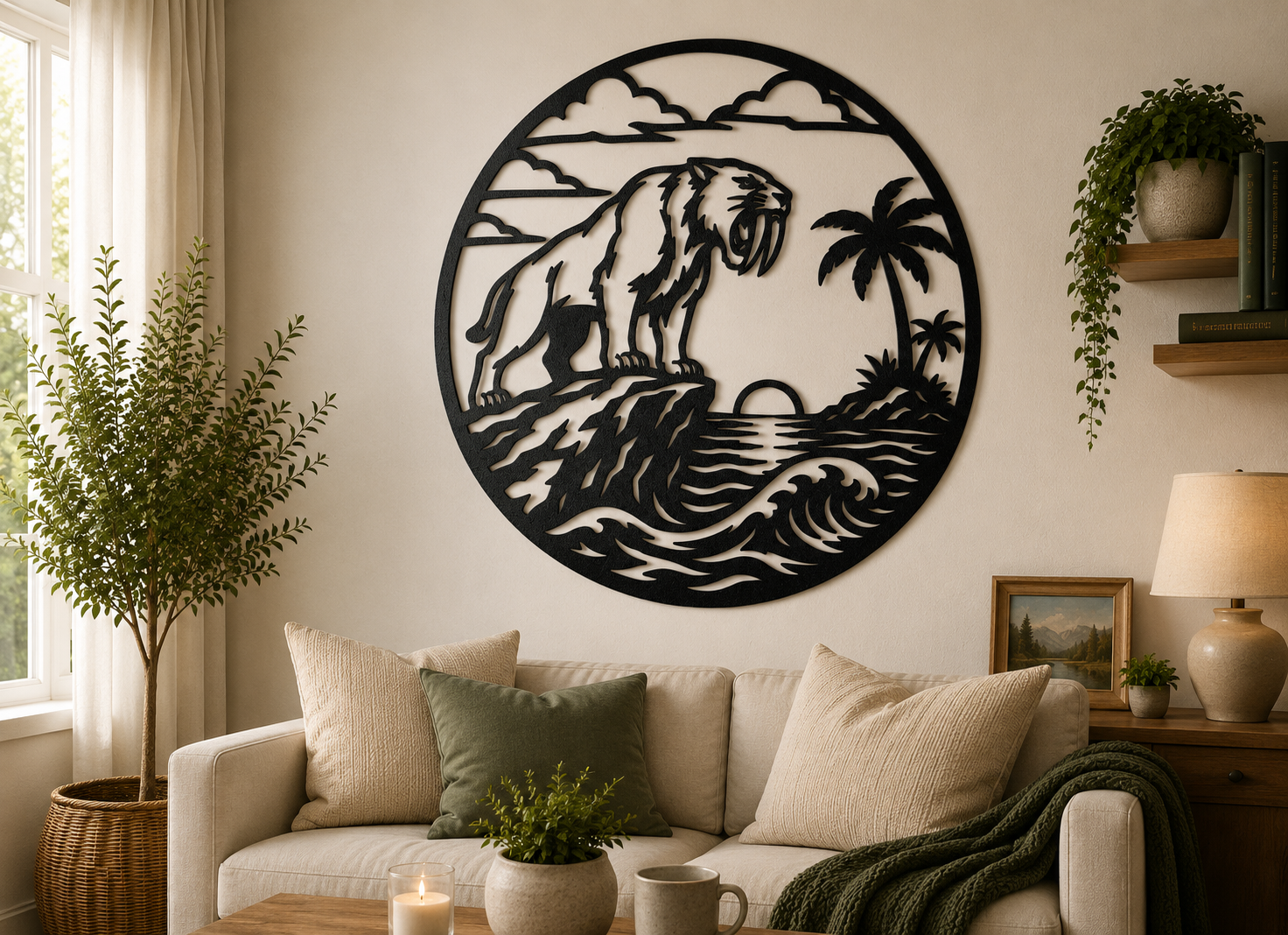 Saber Tooth Tiger Sunset Landscape 2D Wall Art