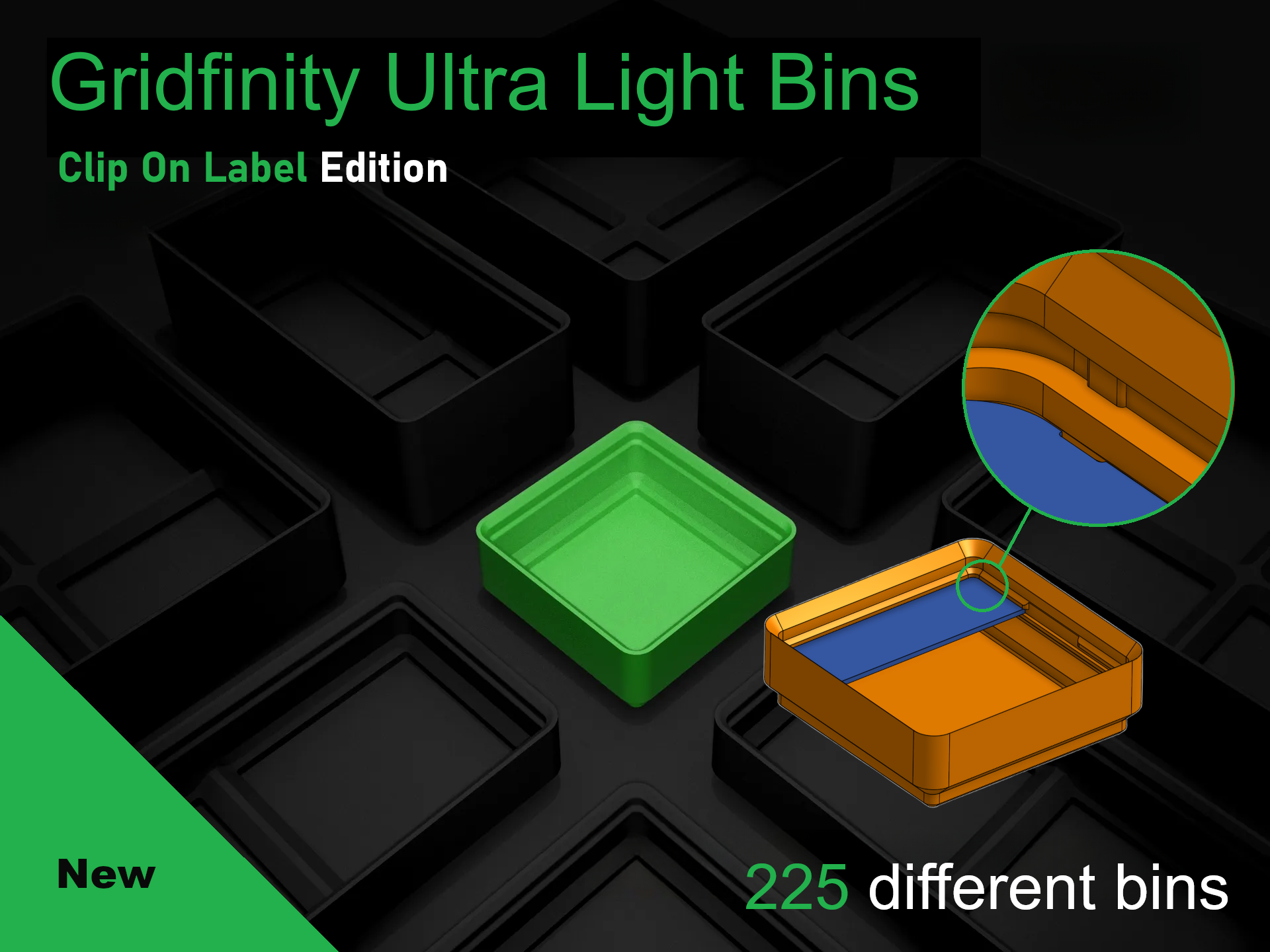 Gridfinity Ultra-Light Bins – Modular Clip-On Label System